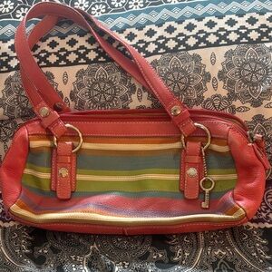 Fossil Multi-Color Leather Stripe Barrel Bag